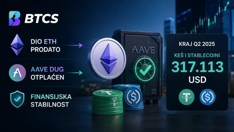 Ilustracija Ethereuma i finansijskog izvještaja kompanije BTCS
