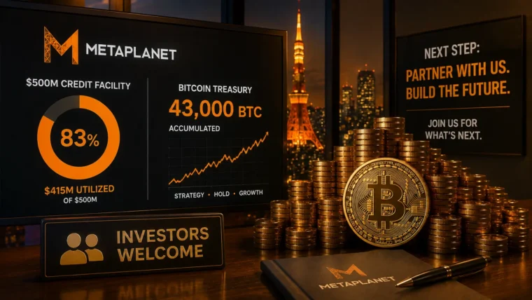 Grafički prikaz Bitcoin rezervi i financijske dokumentacije kompanije Metaplanet citirane u izvještaju CryptoSlate URL-u za izvoru vijesti: [Metaplanet CryptoSlate članak](https://cryptoslate.com/metaplanet-burned-through-83-of-a-500-million-credit-line-to-build-43000-btc-and-now-it-wants-investors-to-fund-the-next-leg/).