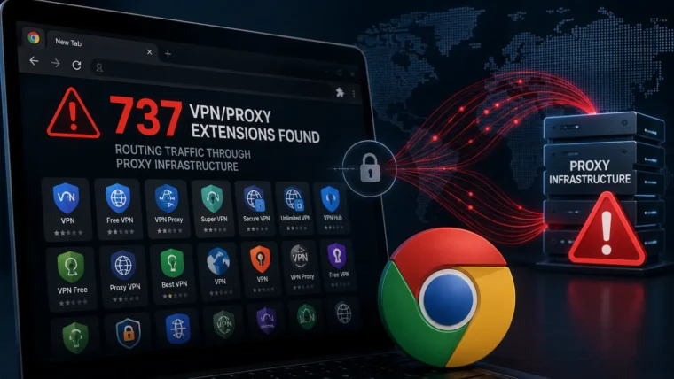 Browser ekstenzije na ekranu koje predstavljaju VPN i proxy proširenja