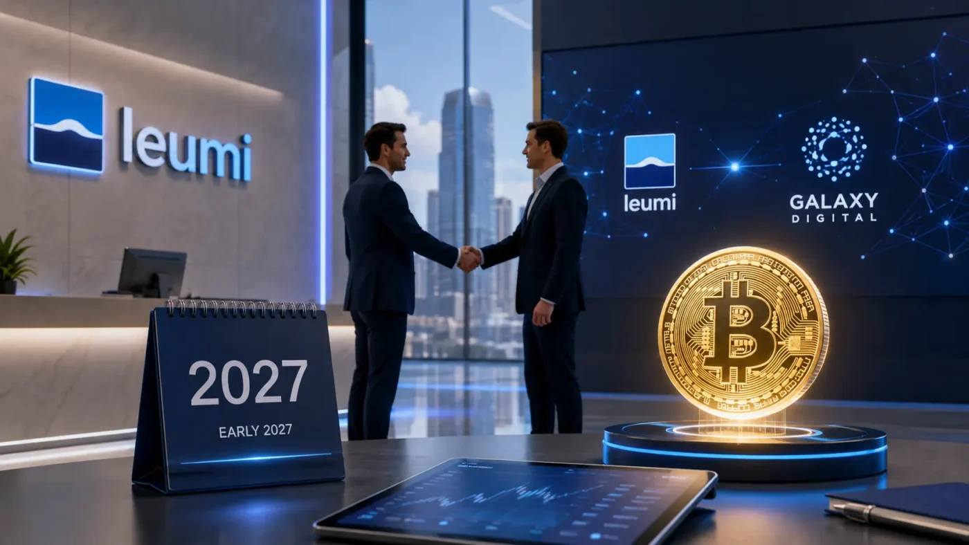 Logoi Bank Leumi i Galaxy Digital uz simbol bitkoina na ekranu mobilne aplikacije PEPPER ili bankarske aplikacije PEPPER kao ilustracija usluge trgovanja kriptovalutama u Izraelu.