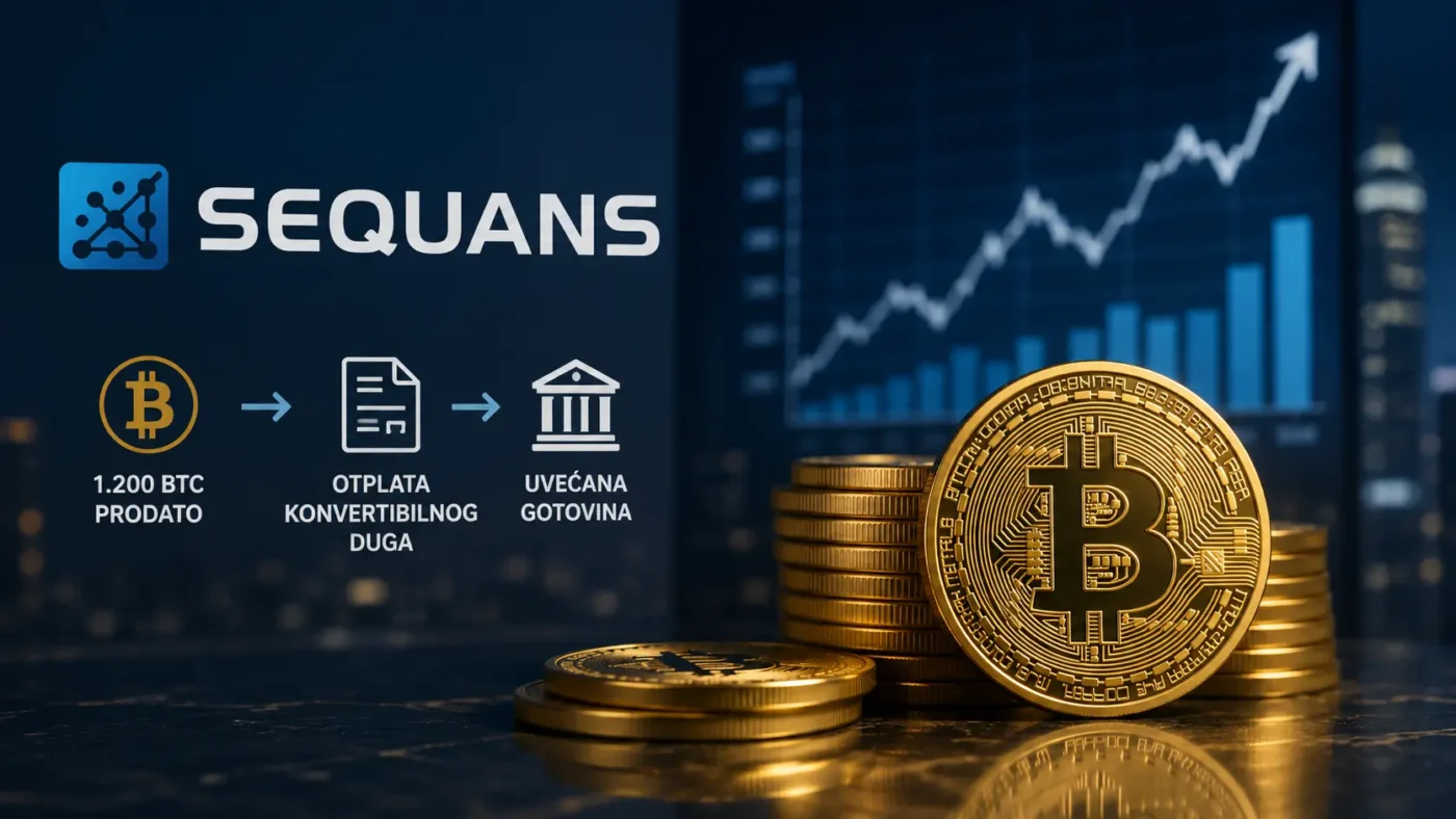 Grafički prikaz Bitcoin zaliha i finansijskih stavki kompanije Sequans u 2026. godini