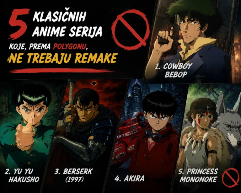 Plakati ili kadrovi iz klasičnih anime serija poput Cowboy Bebopa, Steins;Gate, Gurren Lagnna, Haikyu!! i Serial Experiments Lain