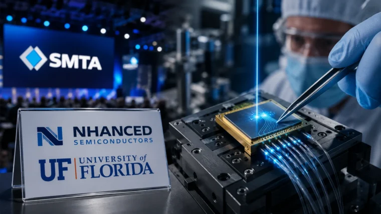 Predstavnici NHanced Semiconductors i Univerziteta Florida prezentuju rad o pakovanju fotonike na konferenciji SMTA International Conference, fokus na Cu‑Cu hibridnom povezivanju i silikonskim interposerima.