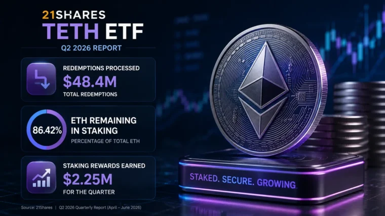 Dokument kvartalnog izvještaja 21Shares o TETH ETF-u i ilustracija Ether tokena