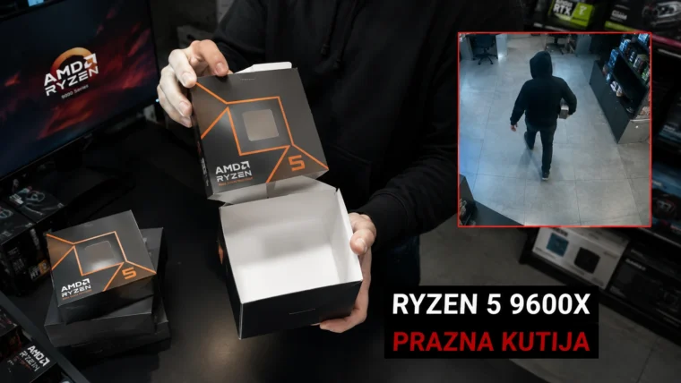 prazne kutije Ryzen 5 9600X otvorene na radnom stolu bez procesora