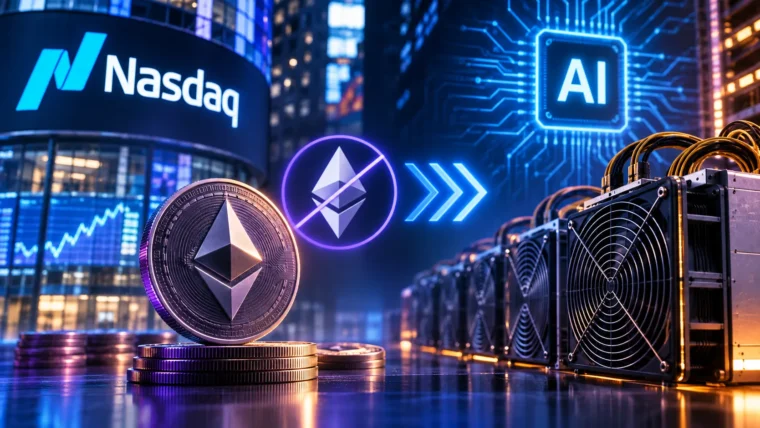 ASIC čip i simbol Ethereum tokena uz Intchains poslovni kontekst